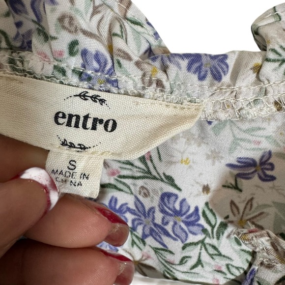 Entro Floral Print Ruffle Neck Button Front Top Size S - Picture 4 of 5